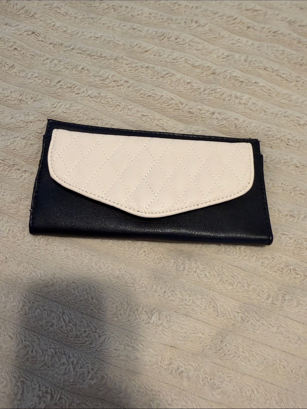 Two-Tone Black and Cream Quilted Flap Wallet - Women